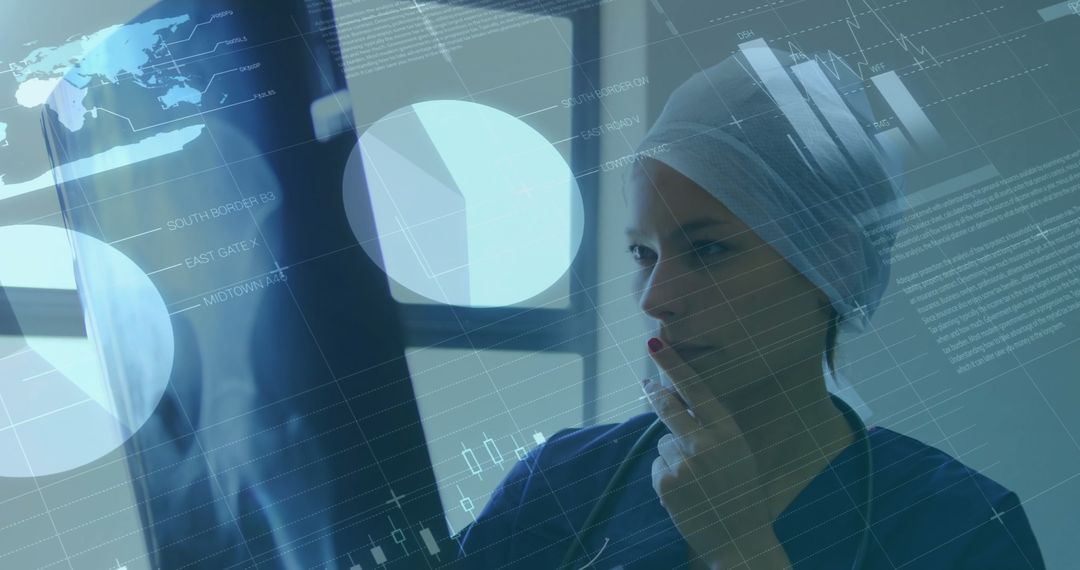 Female Doctor Analyzing Digital Medical Data Projections