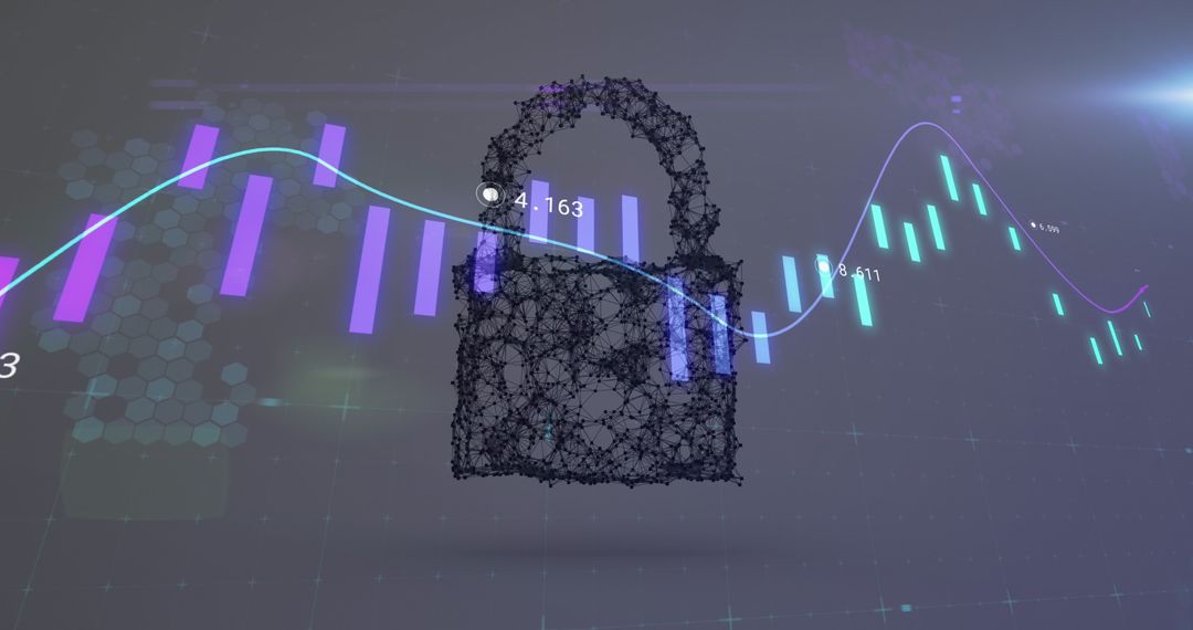 Digital Padlock Security with Financial Data Background