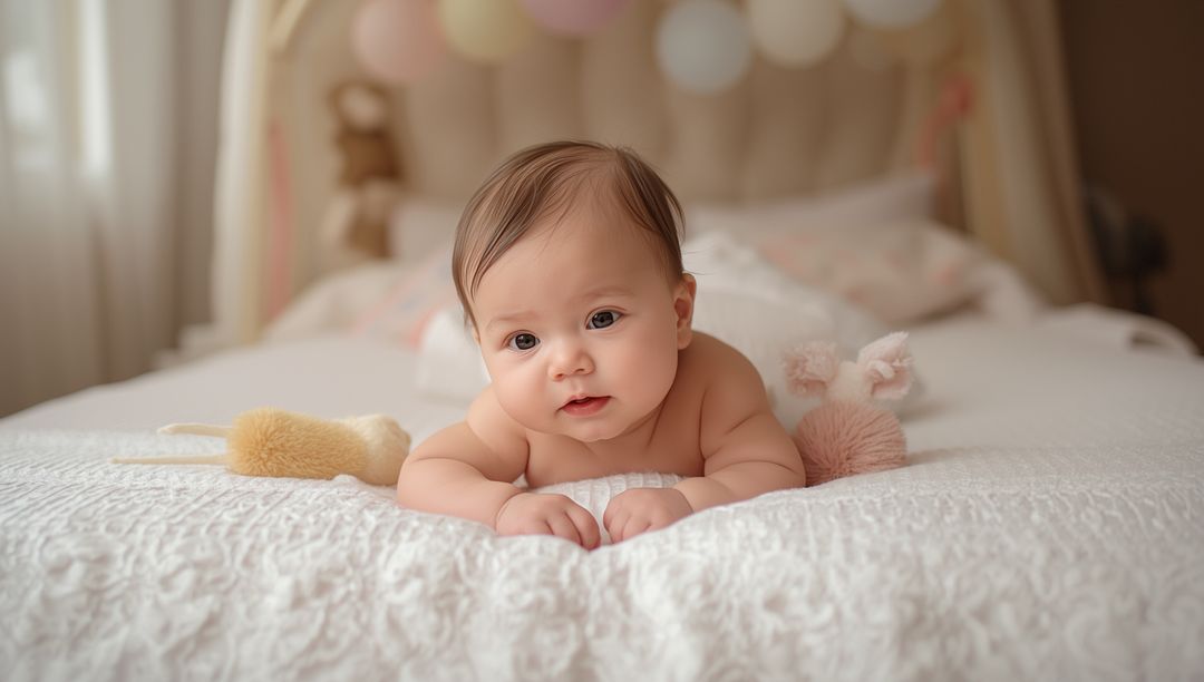 Charming Baby Practicing Tummy Time in Cozy Nursery
