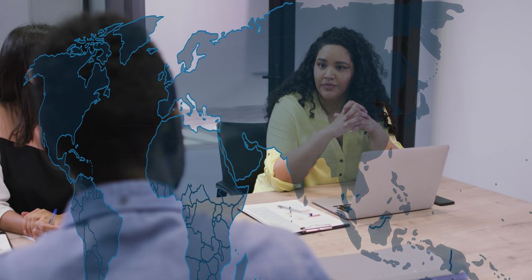 Global Collaboration in Modern Office with Technology Overlay