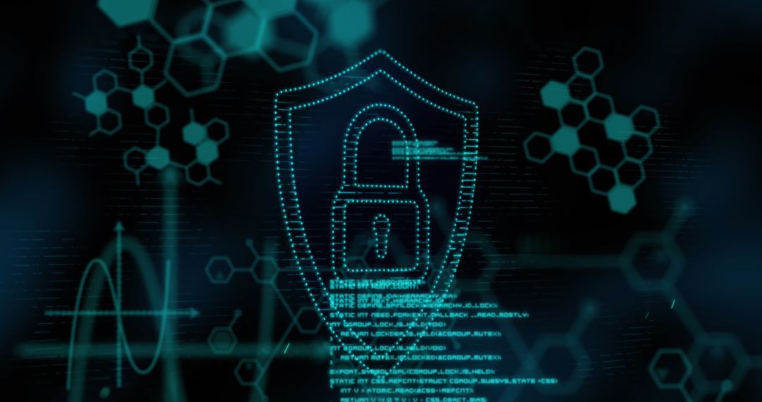 Digital Security Padlock and Chemical Structures Over Data