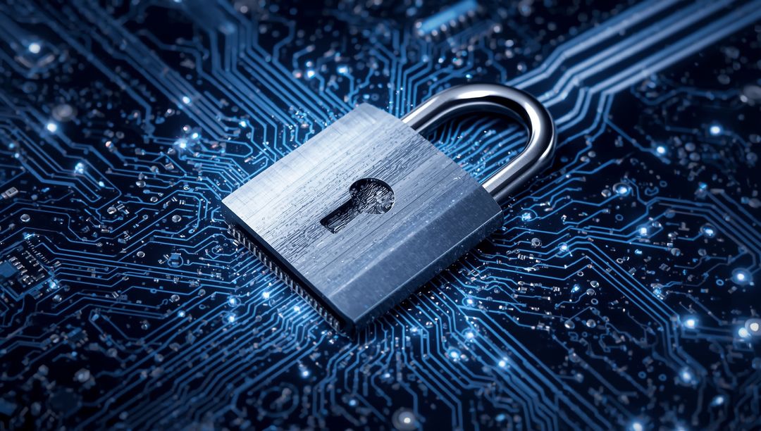 Metallic Padlock on Circuit Board Symbolizing Cybersecurity Concepts