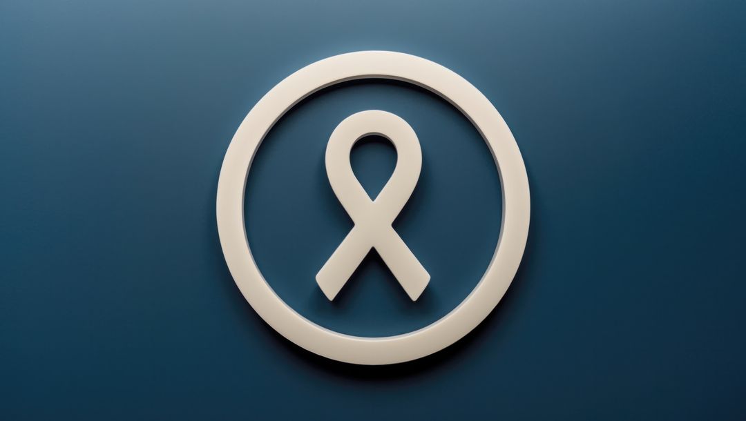 3D White Ribbon in Circular Frame on Dark Blue Background