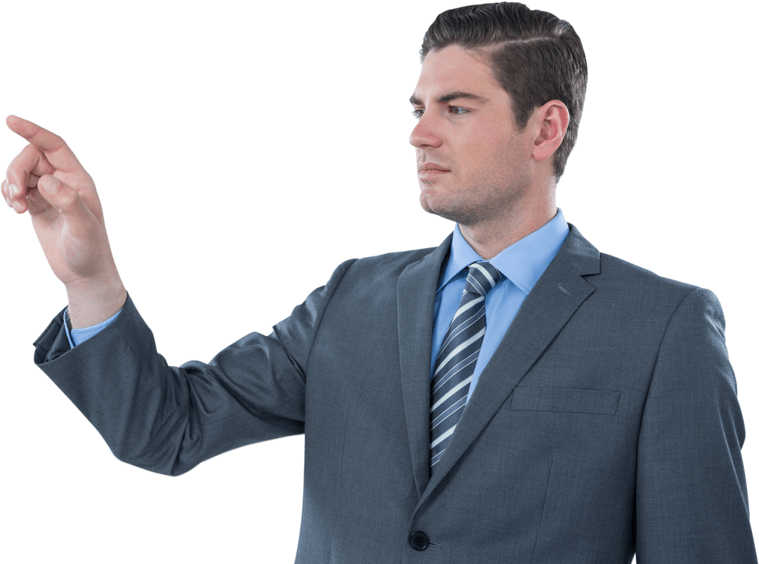 Transparent Businessman Touching Digital Screen Gesture