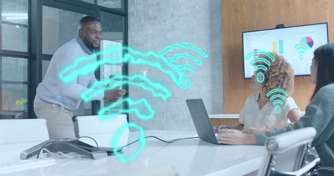 Discussing Digital Connectivity in Casual Office Meeting