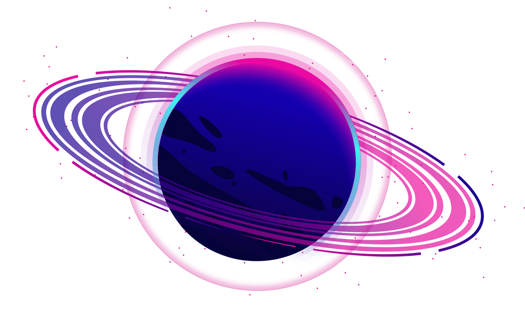 Vibrant Ringed Neon Planet with Dual Rings on Transparent Background