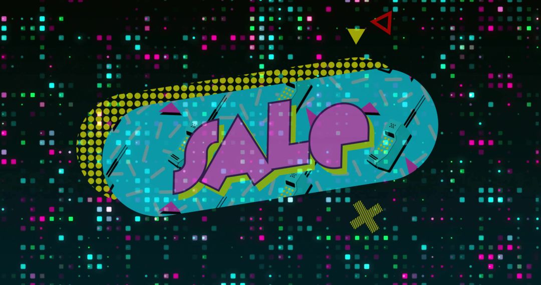 Vibrant Neon Pixelated Sale Banner in Retro Pop Art Style