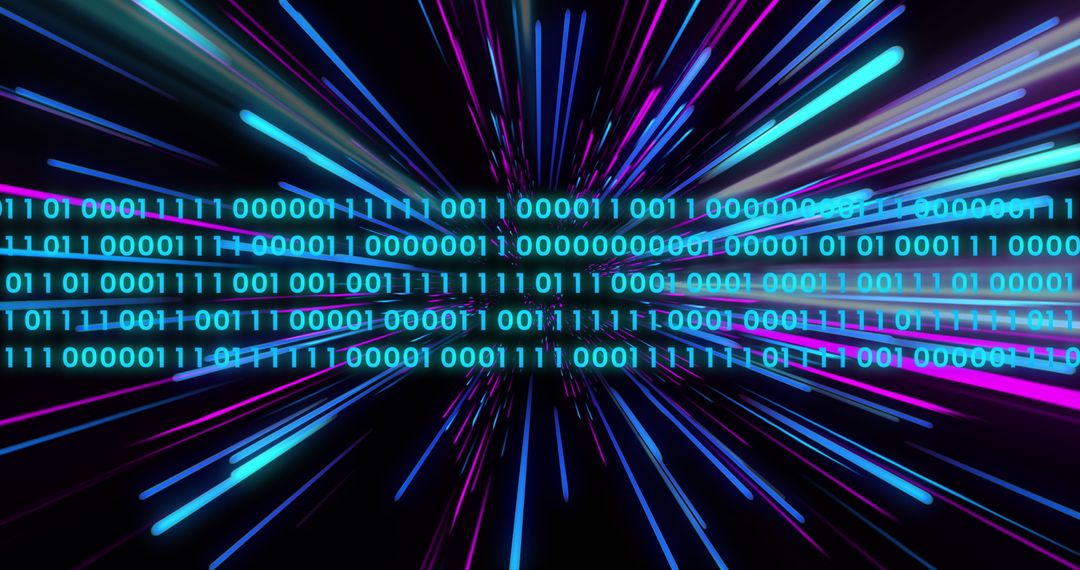 Futuristic Binary Code with Neon Light Trails