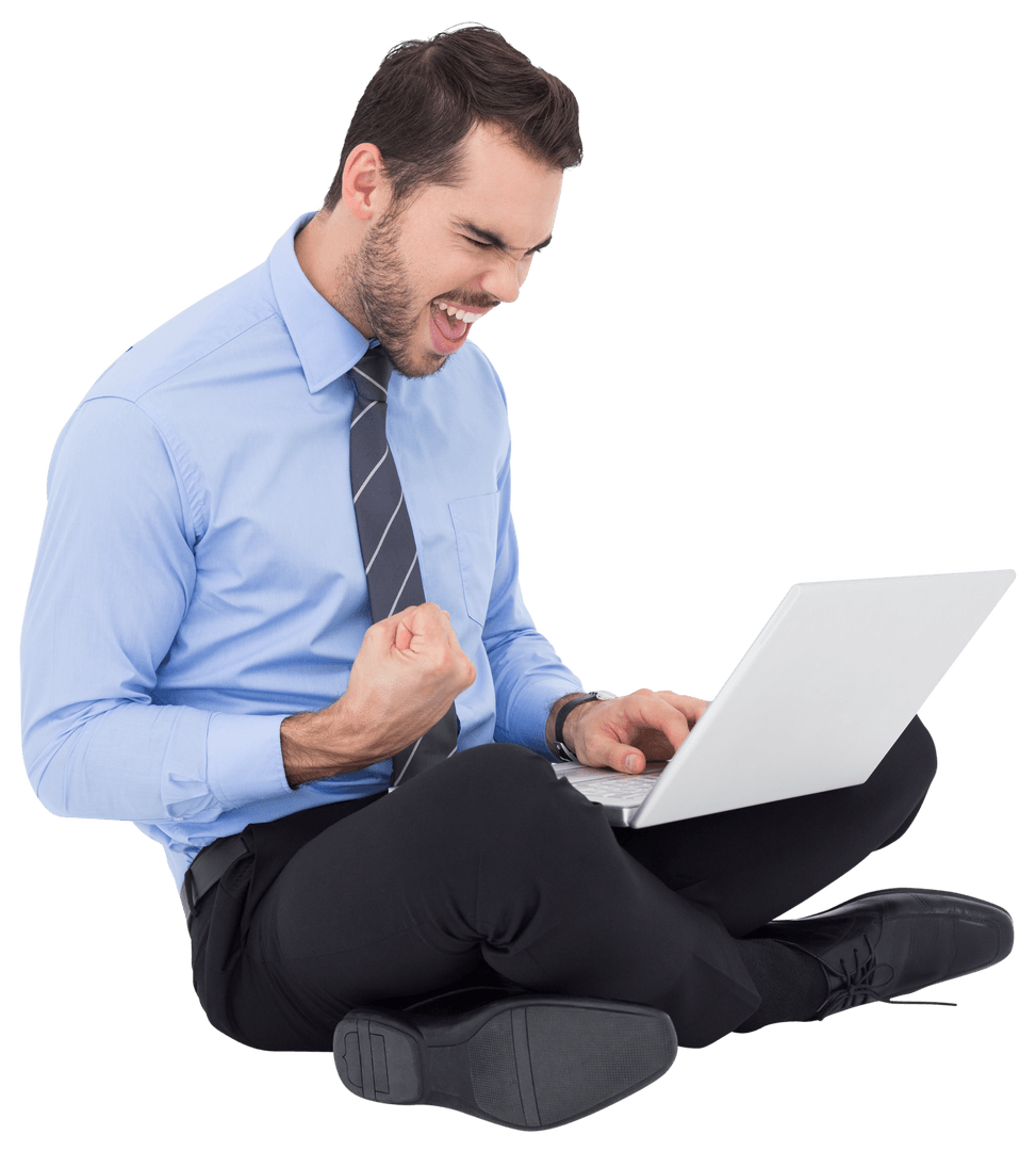 Transparent Excited Businessman With Laptop