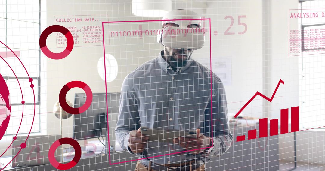 Professional Engaged in Data Analysis with VR in Modern Office