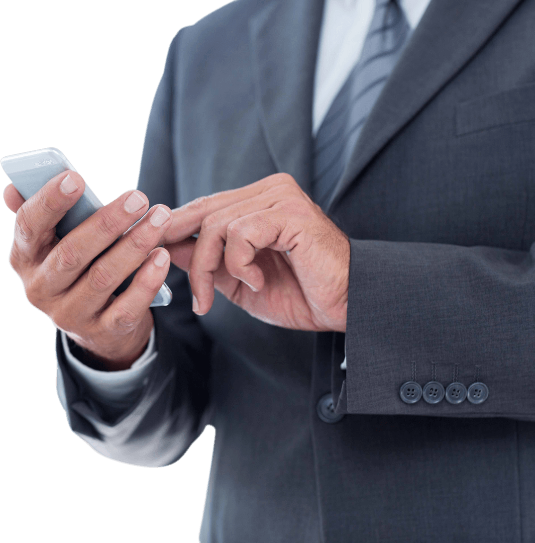 Midsection Businessman Using Smartphone on Transparent Background