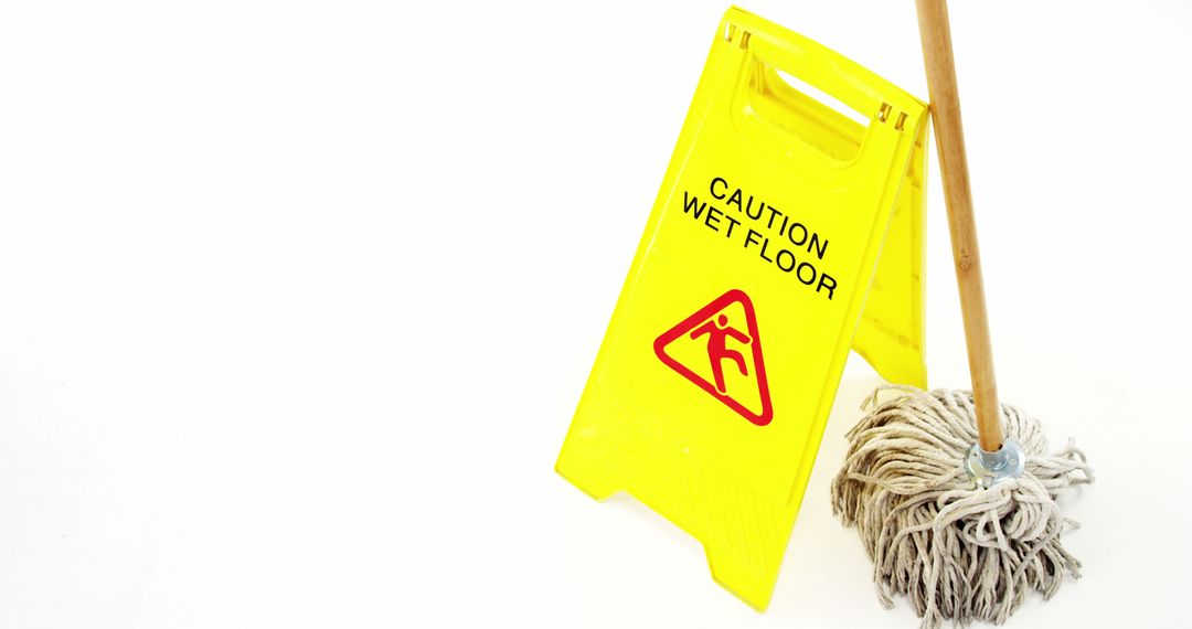 Caution Wet Floor Sign with Mop on White Background - Free Images, Stock Photos and Pictures on Pikwizard.com