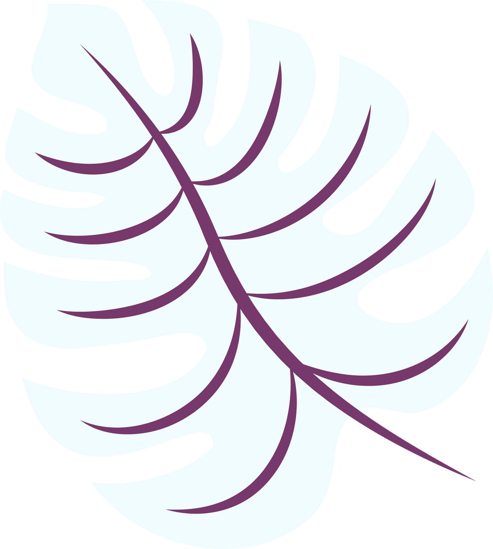 Pale Cyan Monstera Leaf with Purple Veins on Transparent Background