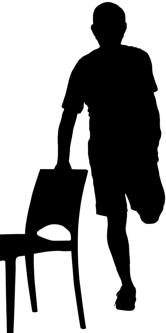 Transparent Silhouette of Man Balancing on One Leg with Chair