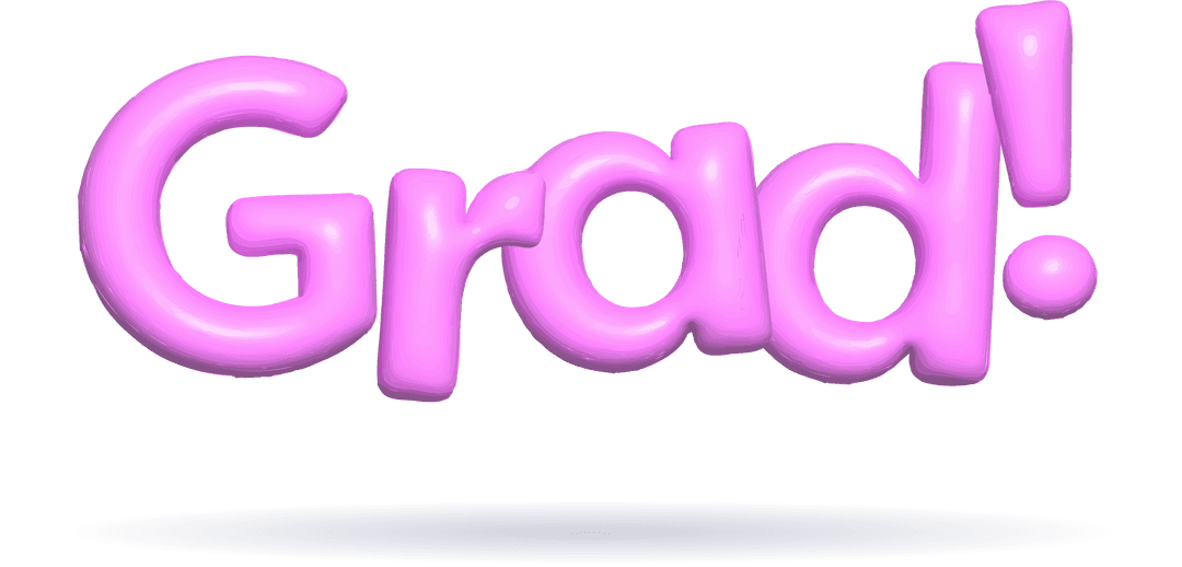 Pastel Pink 3D Bubble Text 'Grad!' on Transparent Background