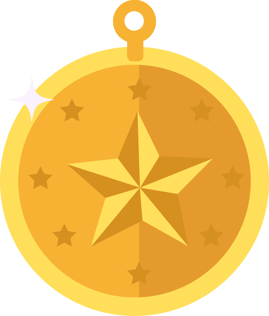 Shining Gold Medal with Stars on Transparent Background