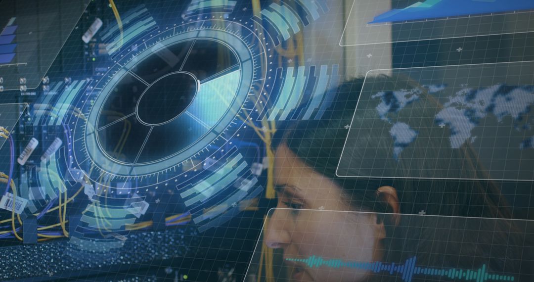 Woman Engaging with Digital Network Technology Interface