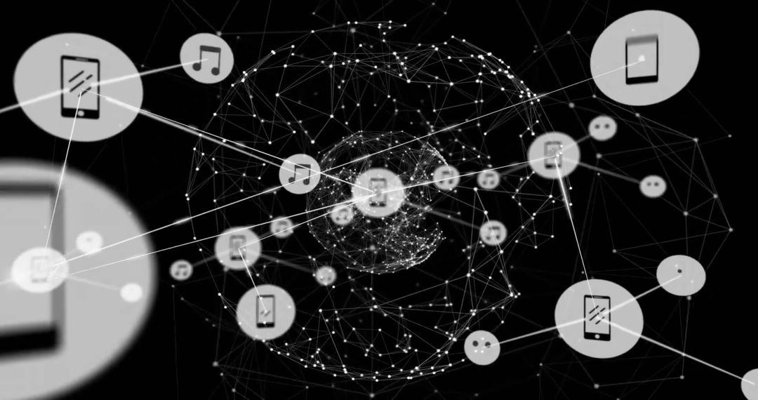 Digital Global Network with Music and Mobile Icons