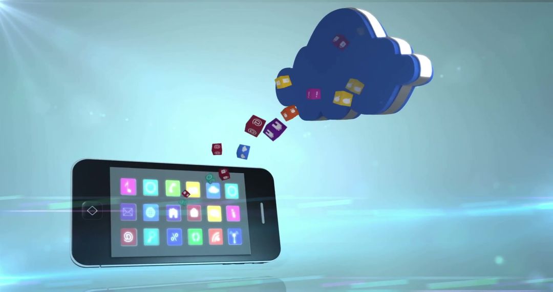 Smartphone Connected to Digital Cloud Sharing Media