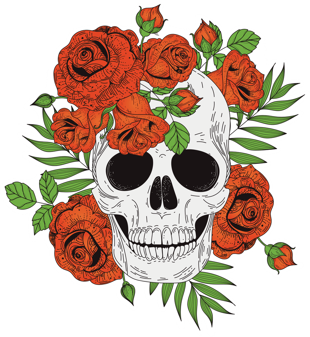 Transparent Skull With Red Roses Vector Illustration
