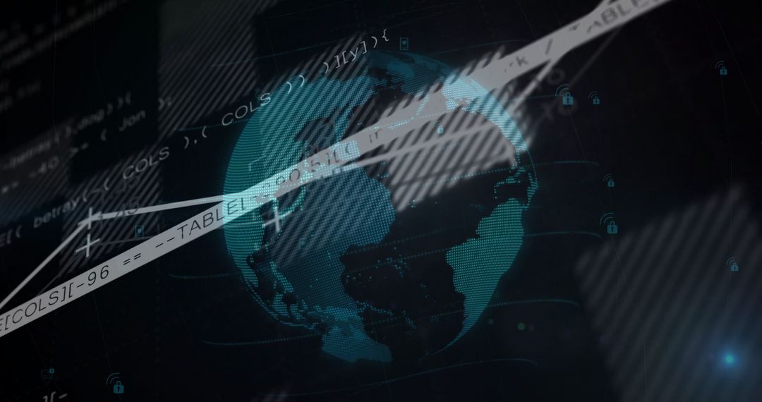 Futuristic Digital Globe with Cyber Code and Security Icons