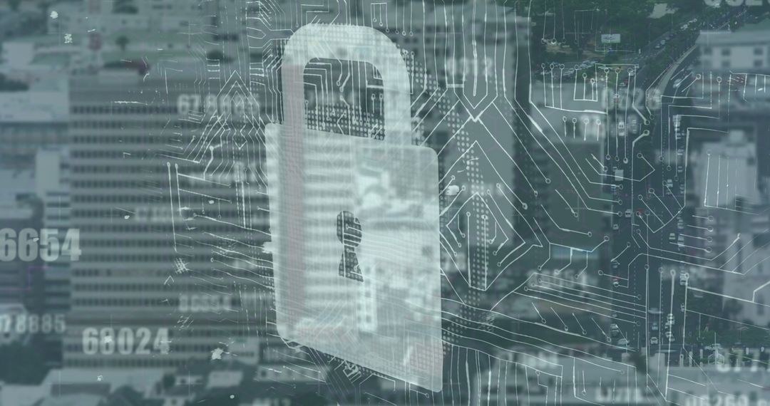 Digital City Lock Illustrating Cybersecurity and Data Encryption