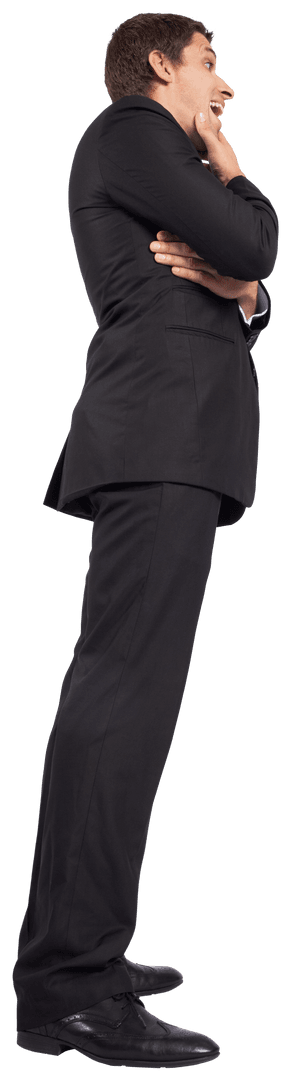 Caucasian Businessman Smiling in Side Pose on Transparent Background