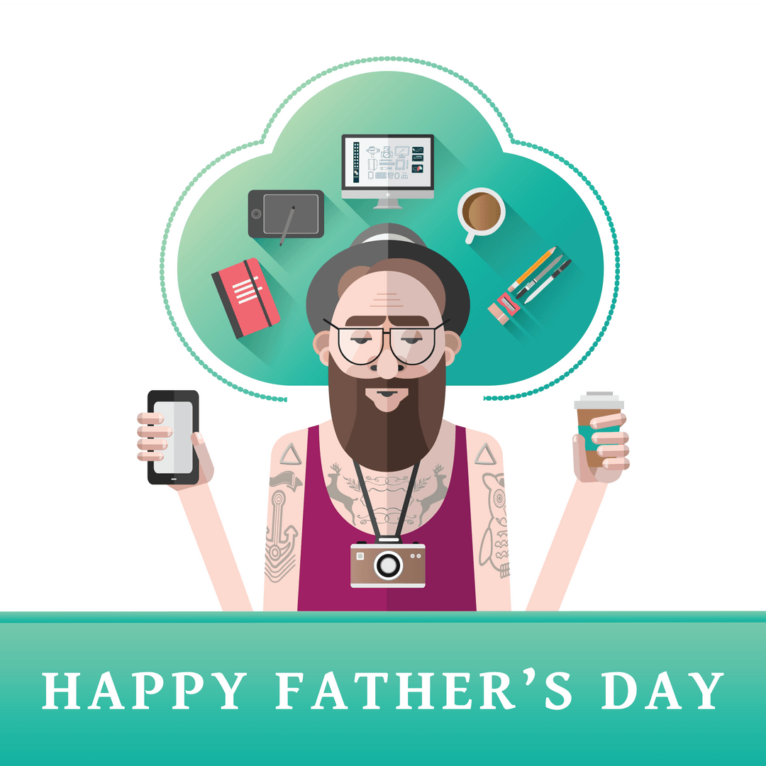 Happy Father's Day Proficient Dad Cartoon on Transparent Background