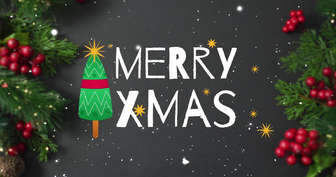 Merry Xmas Text with Festive Snowy Background Art