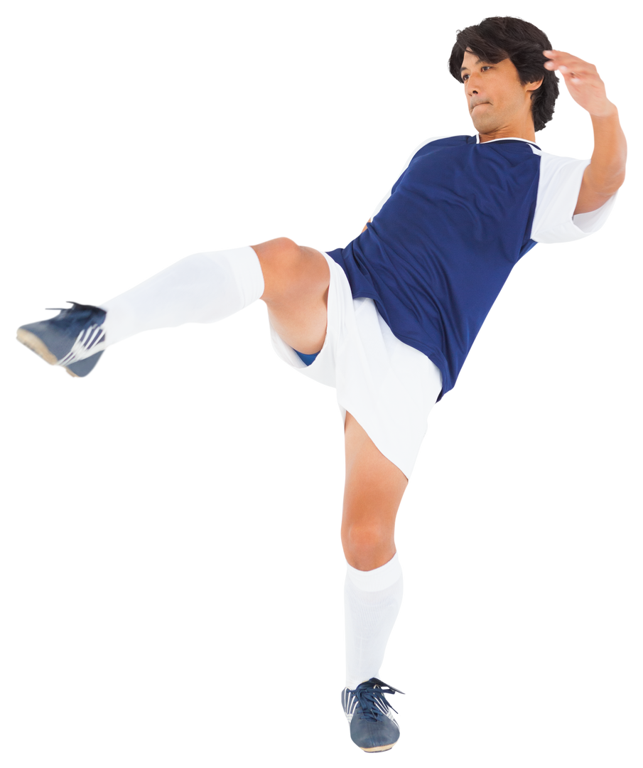 Asian footballer kicking ball on transparent background, isolated sports action pose - Download Free Stock Images Pikwizard.com