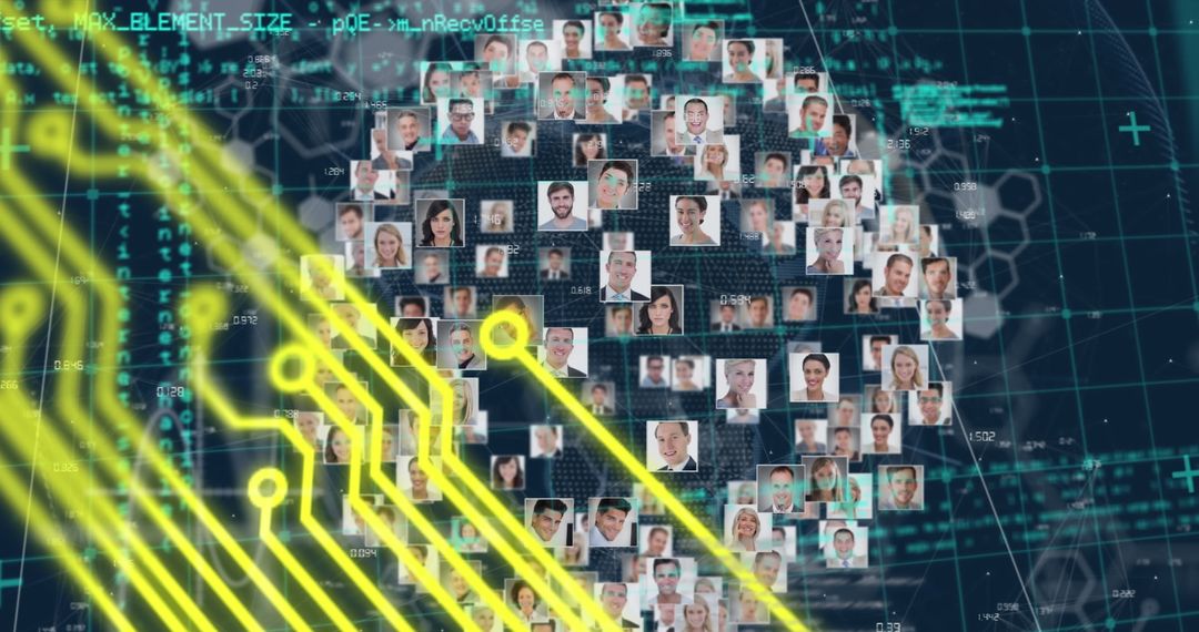 Futuristic Digital Network with Human Head and Circuitry