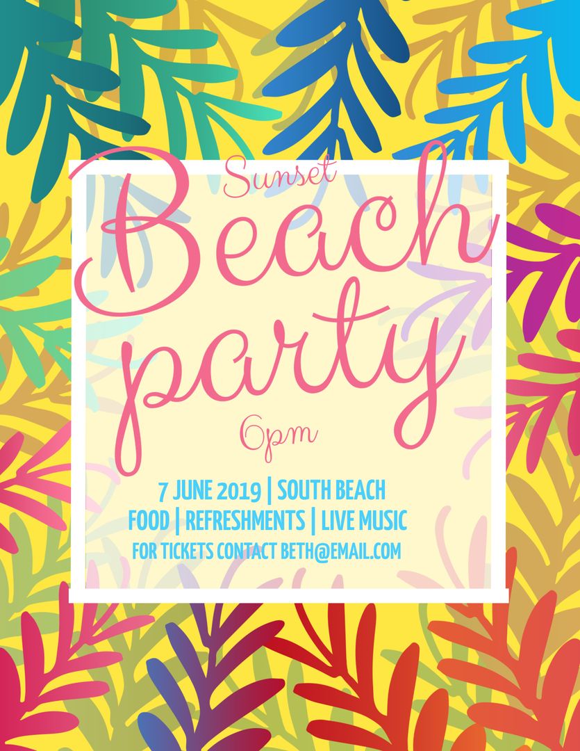 Vibrant Tropical Beach Party Invitation with Warm Colors