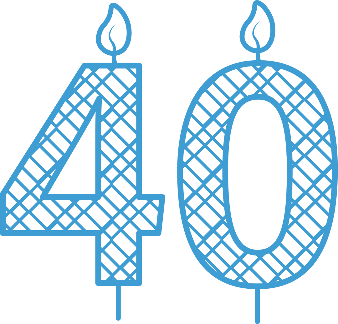 Blue Digital 40th Birthday Candles on Transparent Background