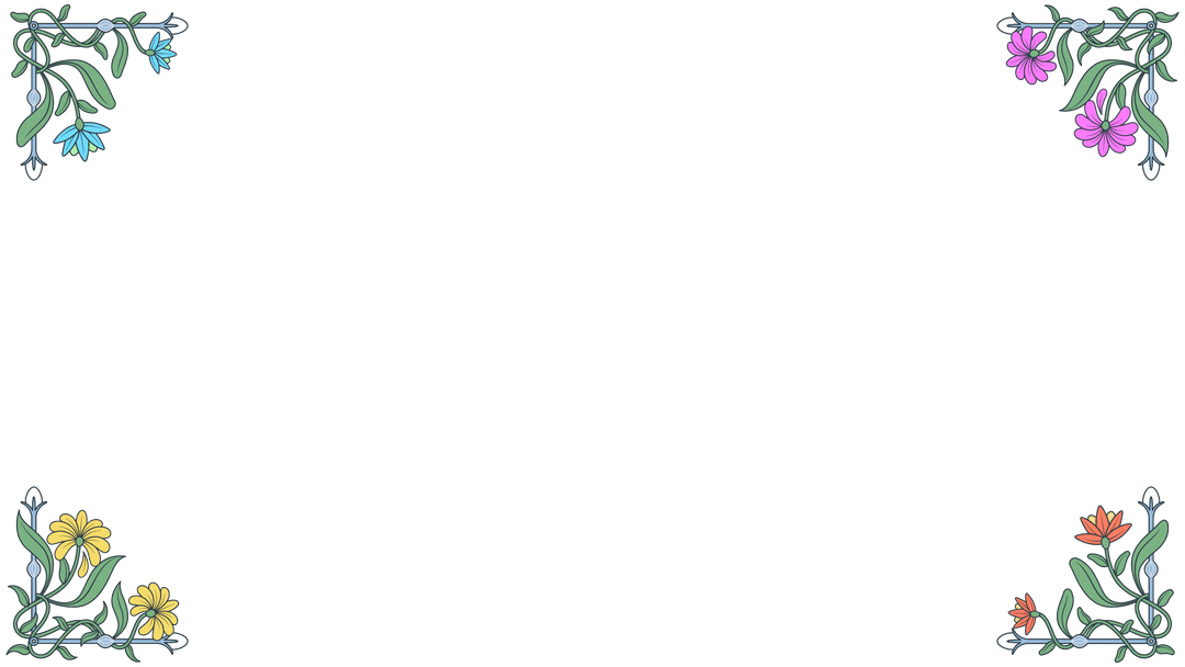 Colorful Floral Vines Border on Transparent Background