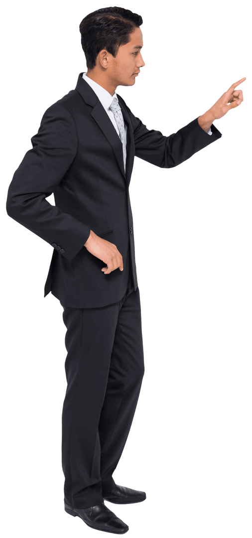Transparent Focused Businessman Pointing with Purpose