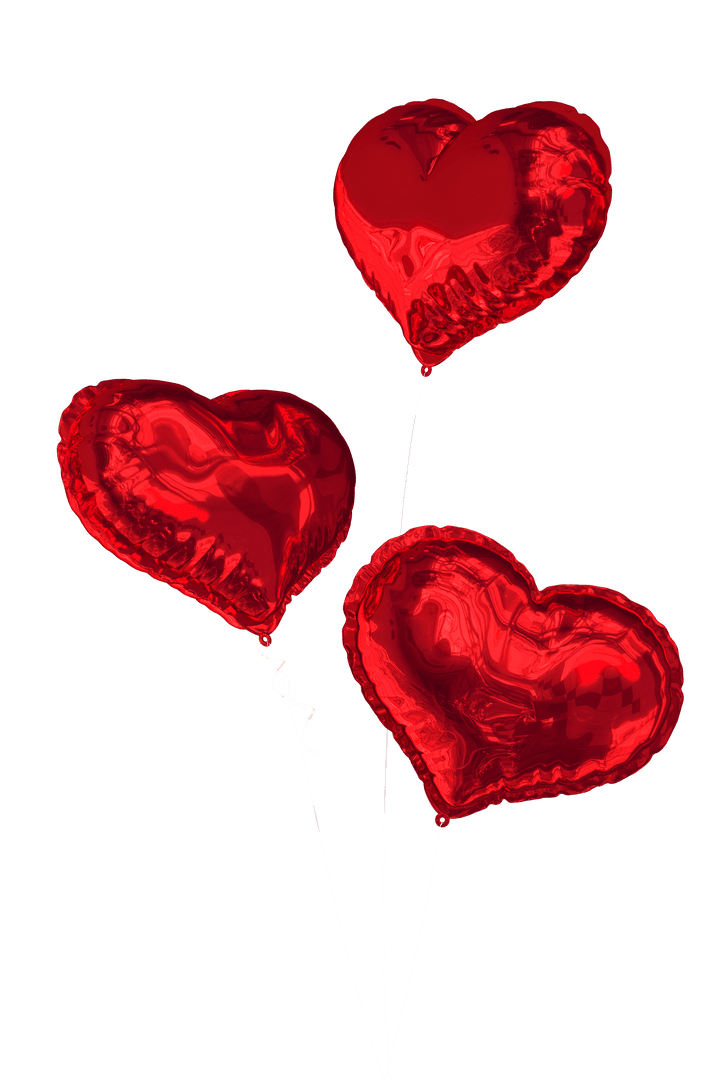 Shiny Red Heart Balloons on Transparent Background