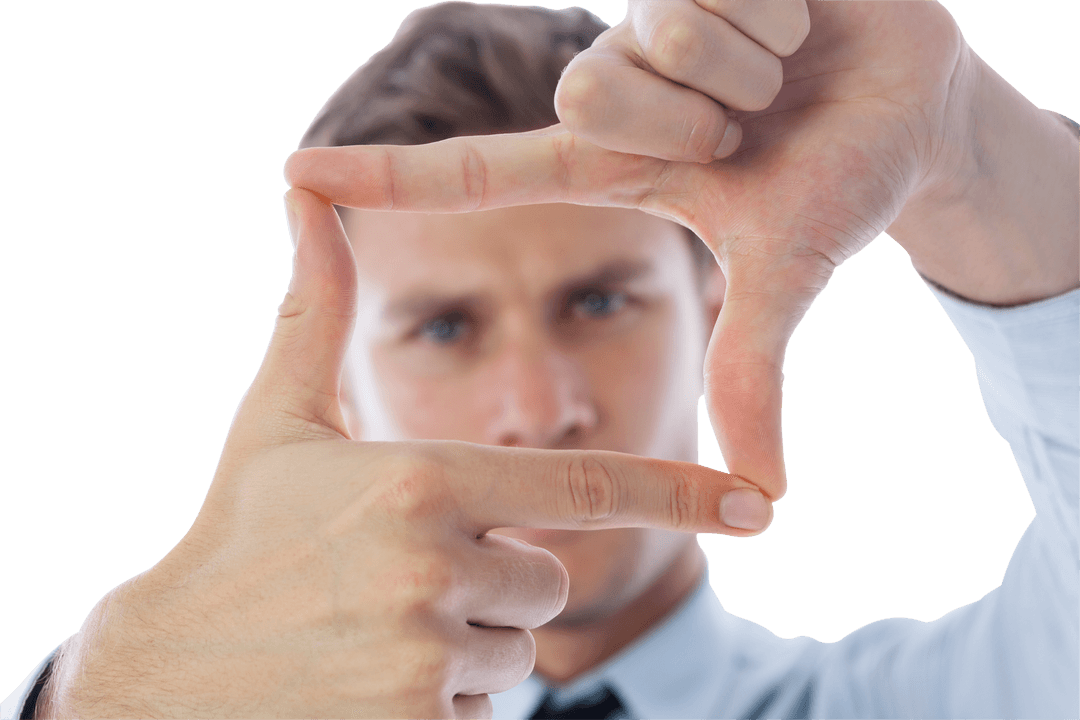 Businessman Framing Vision with Transparent Focus