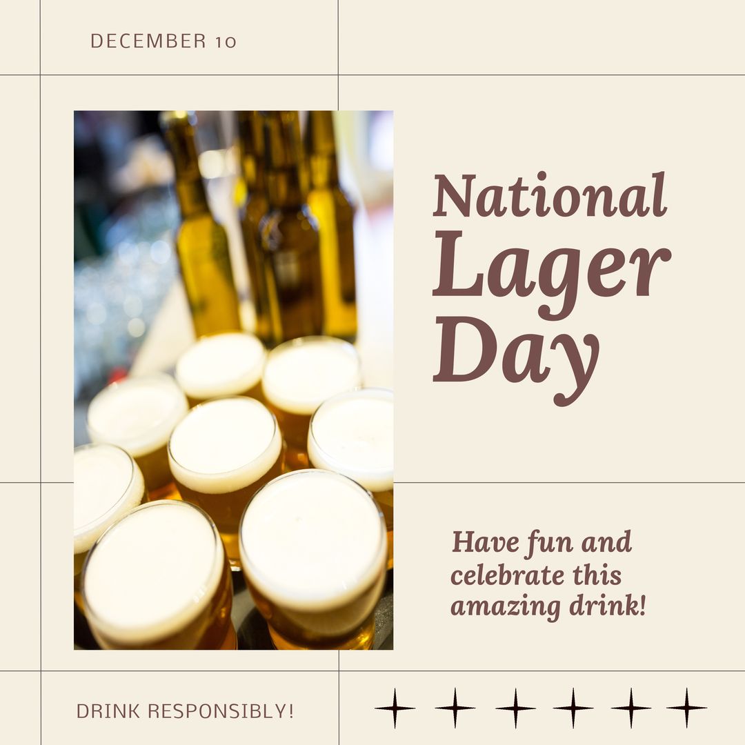 Composition of national lager day text with beer on beige background - Download Free Stock Templates Pikwizard.com