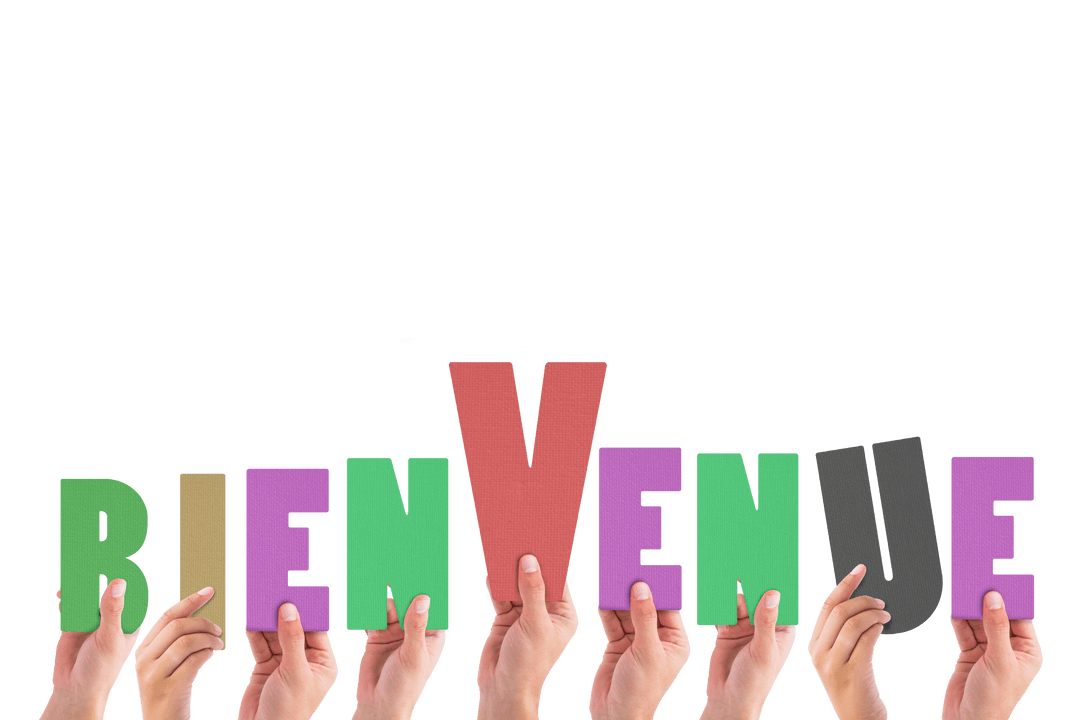 Multicolored Bienvenue Hands on Transparent Background Illustration