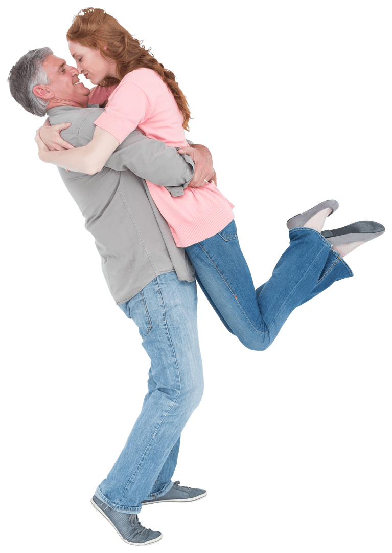 Joyful Mature Couple Embracing Transparent Background