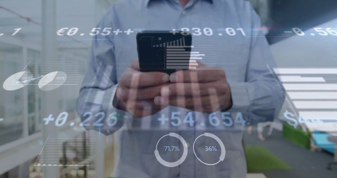 Businessman Analyzing Increased Virtual Financial Trends on Smartphone