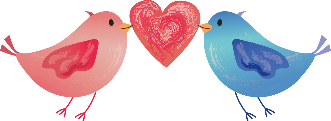 Two Love Birds with Heart on Transparent Background