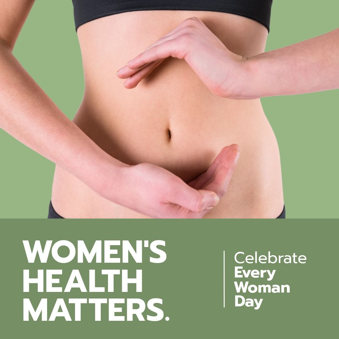 Caucasian woman gesturing on stomach and celebrate every woman day with women's health matters text - Download Free Stock Templates Pikwizard.com
