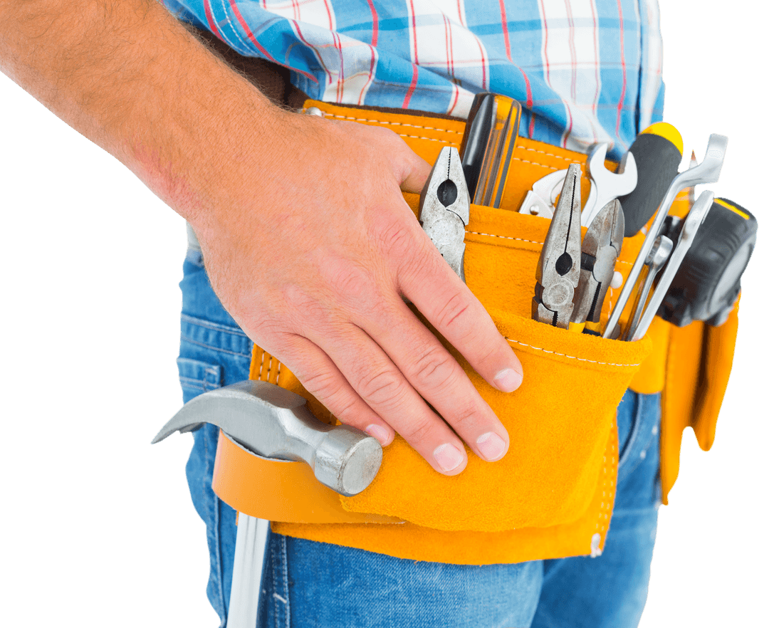 Handyman Wearing Tool Belt on Transparent Background