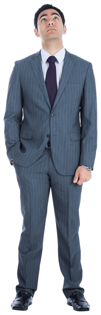 Transparent Confident Businessman in Suit Looking Up