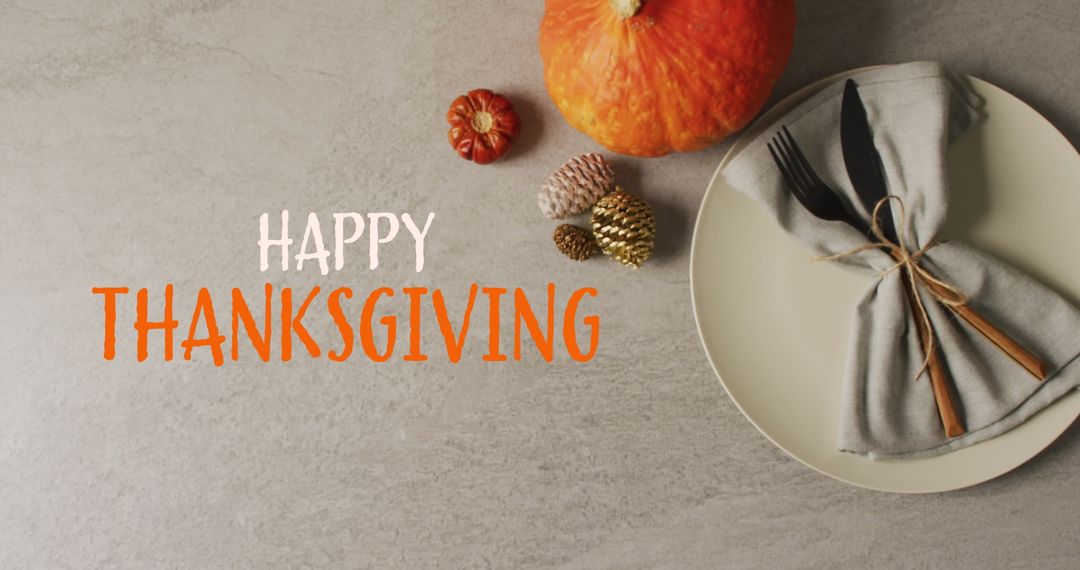 Thanksgiving Message with Decorative Setting and Fall Pumpkins