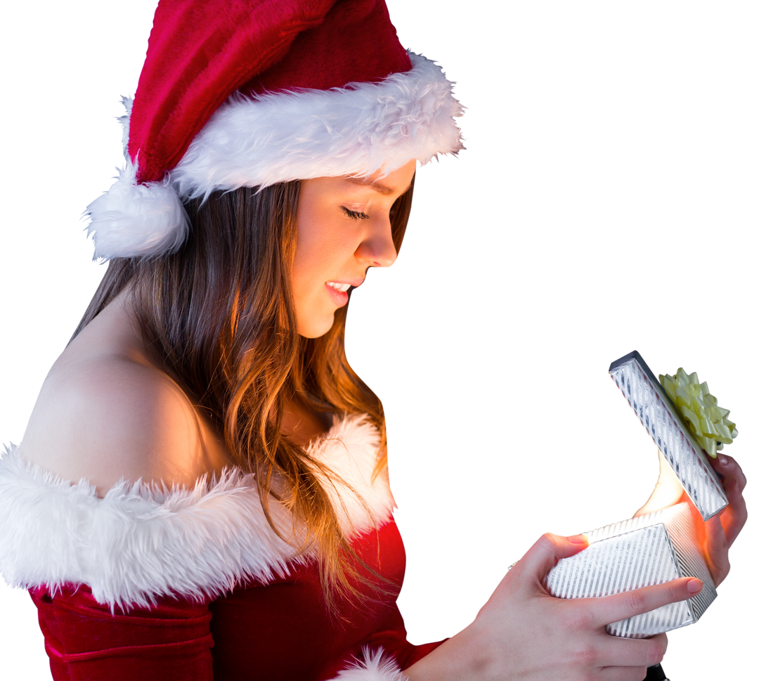 Smiling Santa Girl Opening Transparent Gift Box Magic - Download Free Stock Images Pikwizard.com