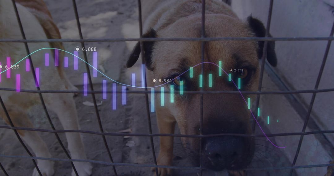 Kennel Dog Close-Up with Data Visualization Overlay