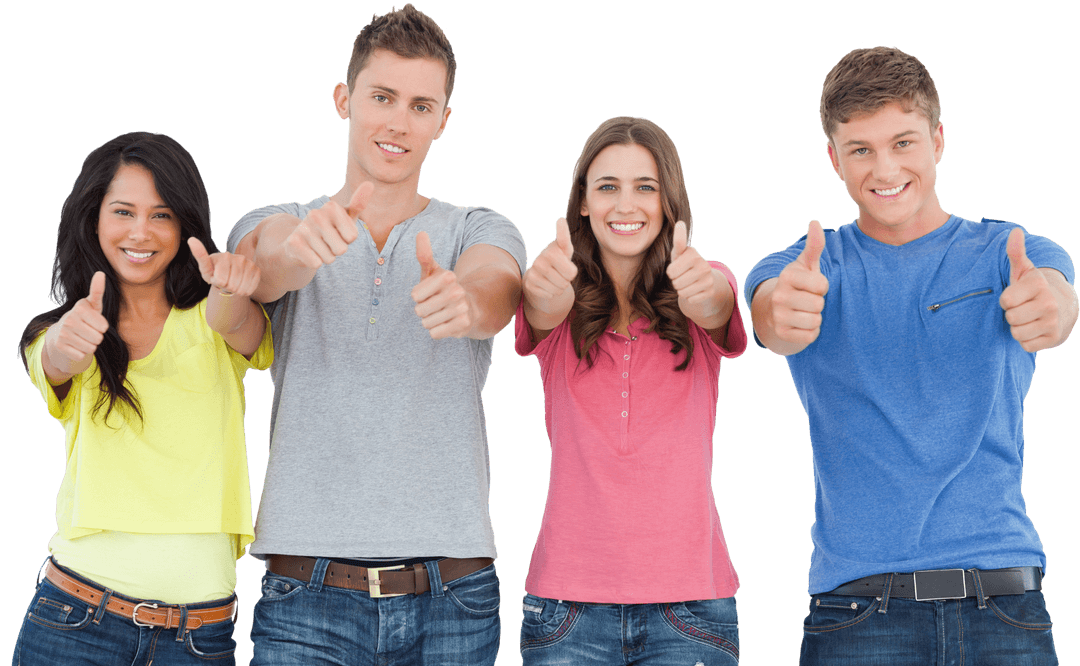 Diverse Group Celebrating with Thumbs Up on Transparent Background