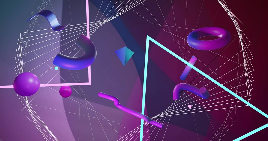 Futuristic Abstract 3D Shapes with Lines on Purple Background